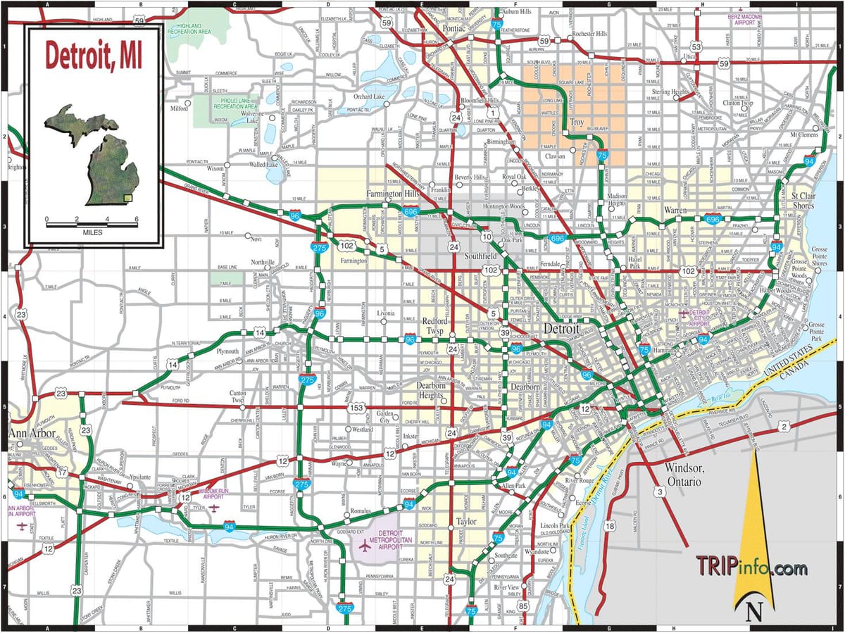 la carte de Detroit, Michigan