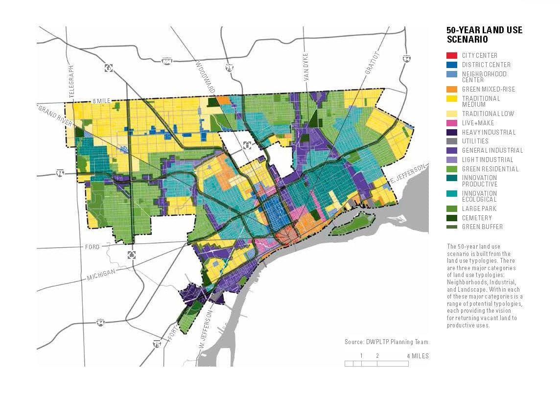 la carte de Detroit, les bâtiments abandonnés de la carte