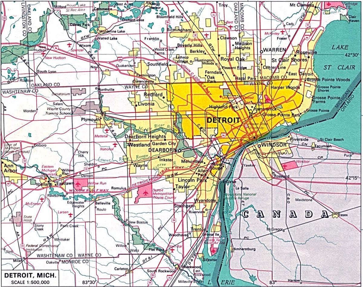 carte de la banlieue de Detroit